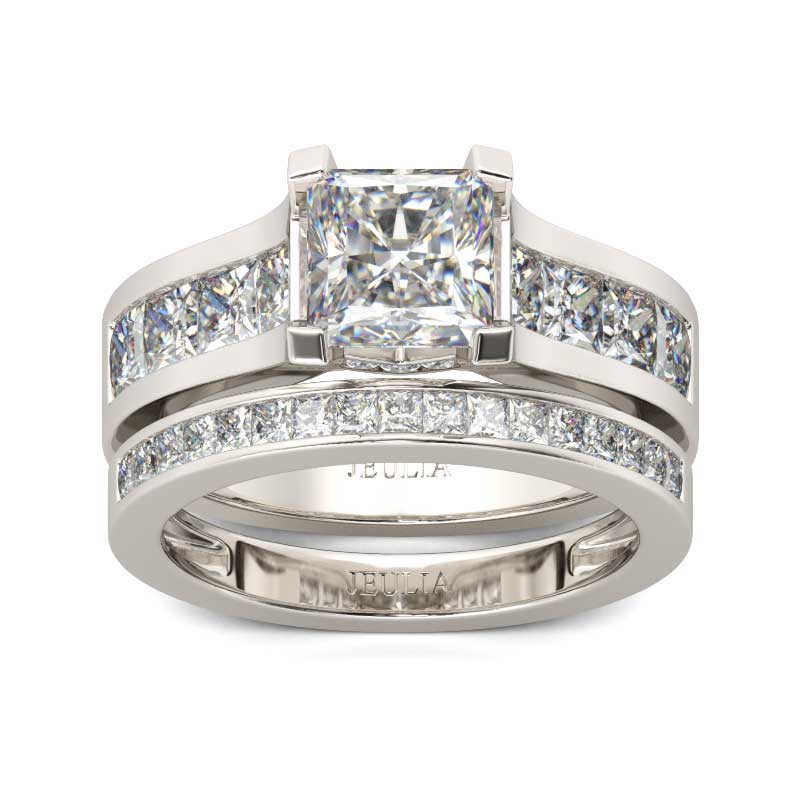 Classic Princess Cut Wedding Ring Set Sterling Silver Bridal Set