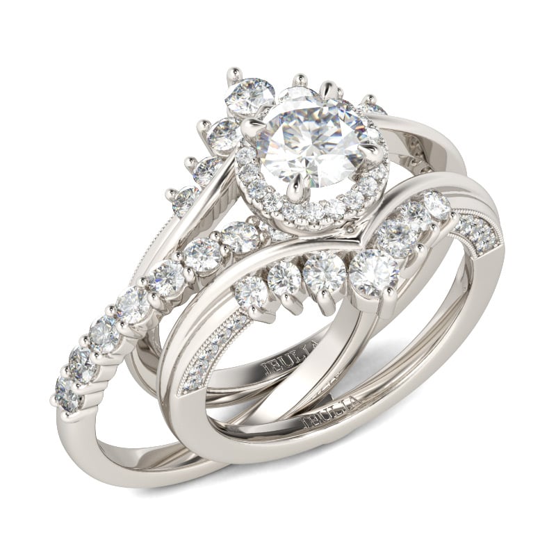 Halo Round Cut Interchangeable Wedding Ring Set for Women in Sterling Silver