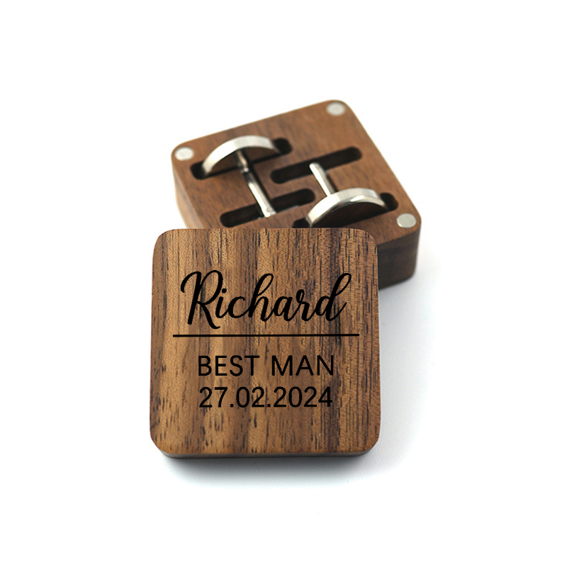 Personalized Cufflink Box Best Man Custom Name Date Engraving Design Great Gift for Groomsman