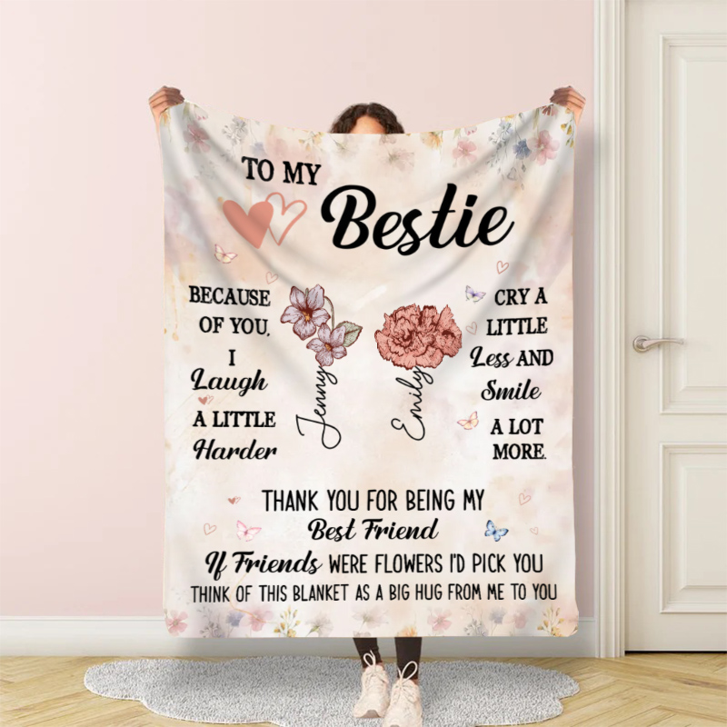 Personalized Name Blanket with Custom Birthflower Best Gift for Friend