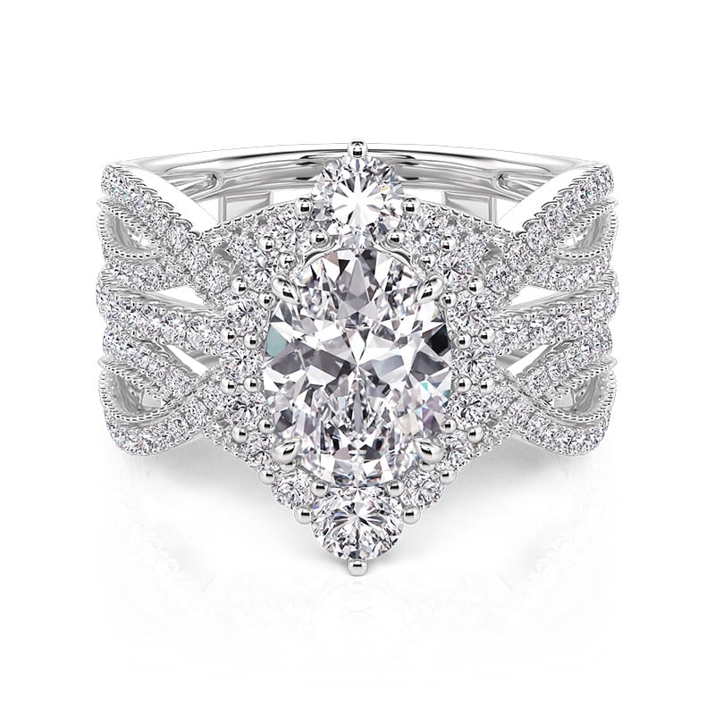Jeulia Vintage Halo Interchangeable Bridal Ring Set with Twist Band Sterling Silver