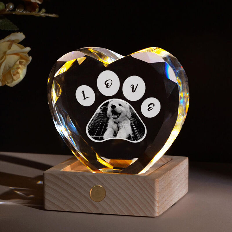 Personalized Carved Crystal Photo with Paw Print Pattern Desktop Deco for Pet Lovers