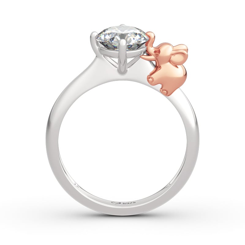 Round Cut Sterling Silver Wedding Rings - "Lucky Elephant" Hug Me Collection