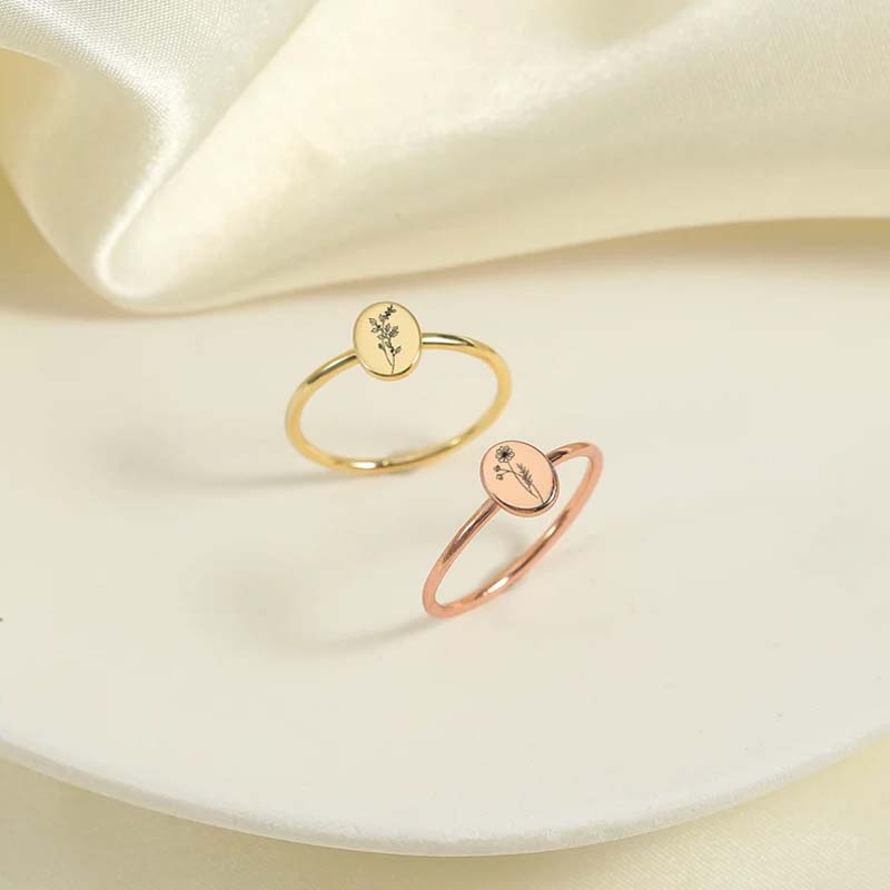 Gepersonaliseerde Geboortebloem Ovaal Ring