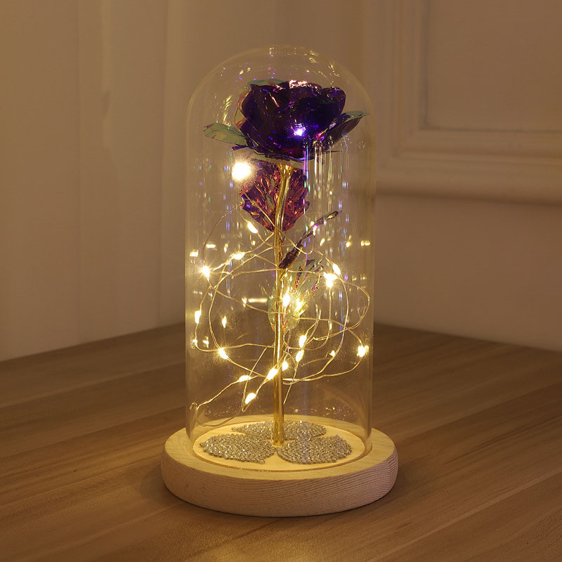 Lampada con Rosa Paralume in Vetro Luci Notturni Regali con Fiore