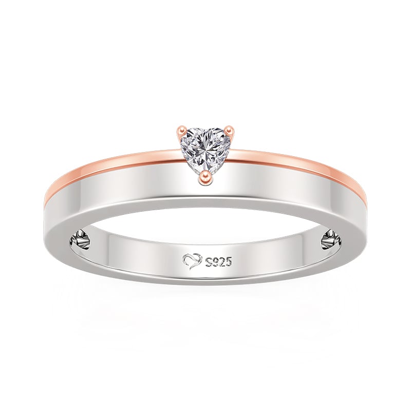 Jeulia Two Tone Heart Women's Wedding Band Sterling Silver