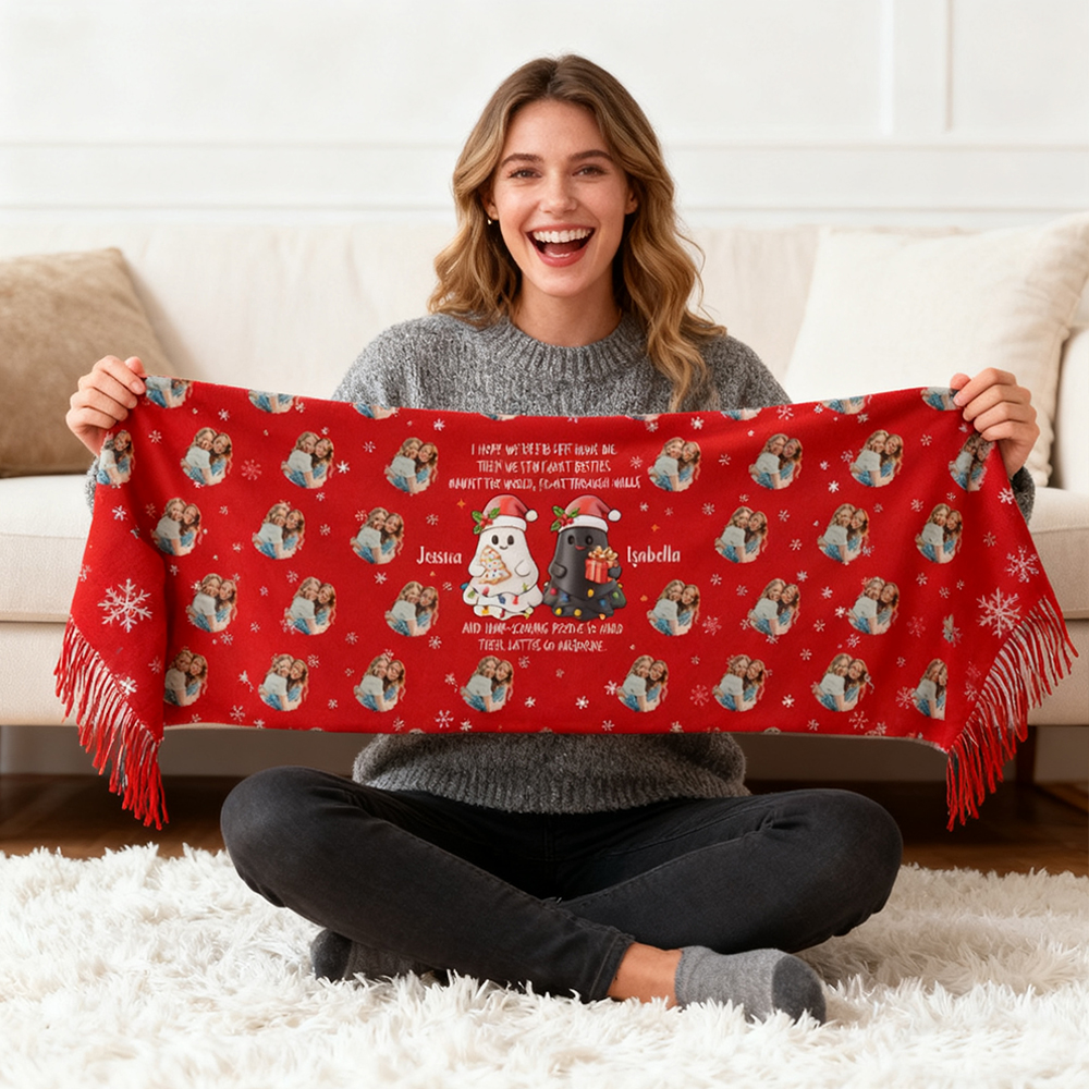 Gepersonaliseerde sjaal met naam en foto Kerstcadeaus voor je beste vriend