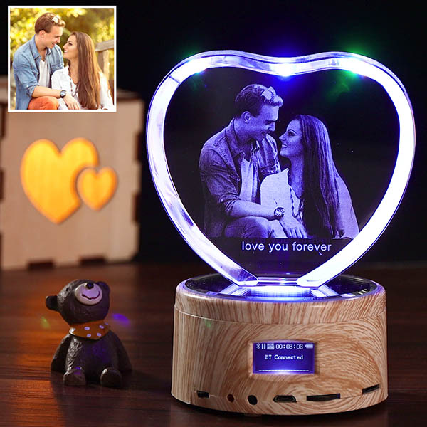 Personalized 3D Photo Crystal Light With Heart-Shaped