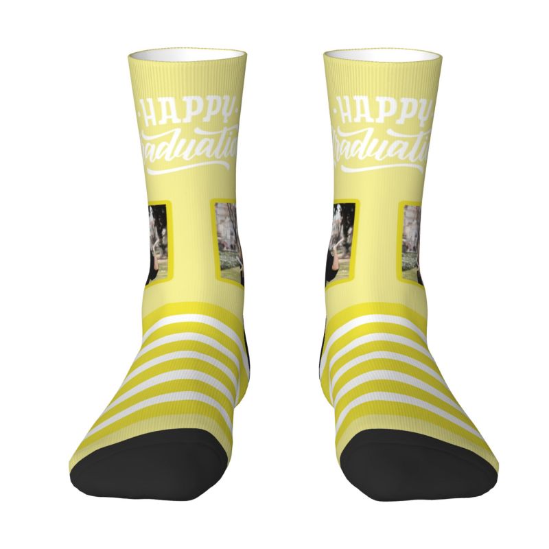 Custom Striped Face Socks 6 Colors Add Photo As Graduation Gift