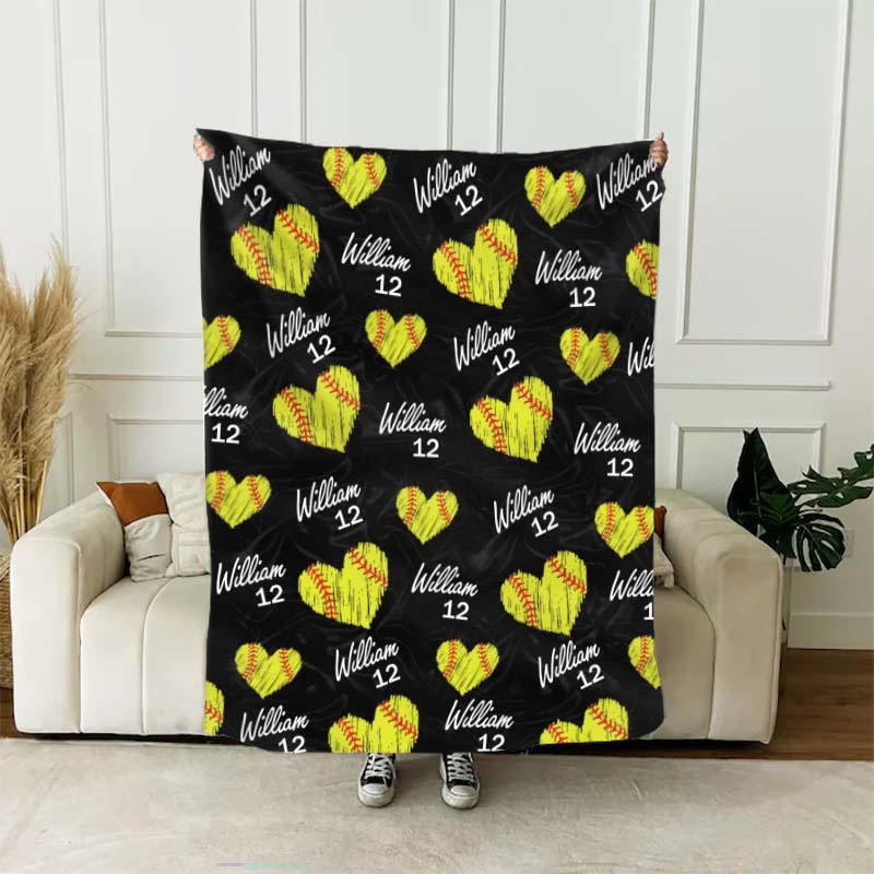 Personalized Name Blanket with Softball Pattern Funny Gift for Friends