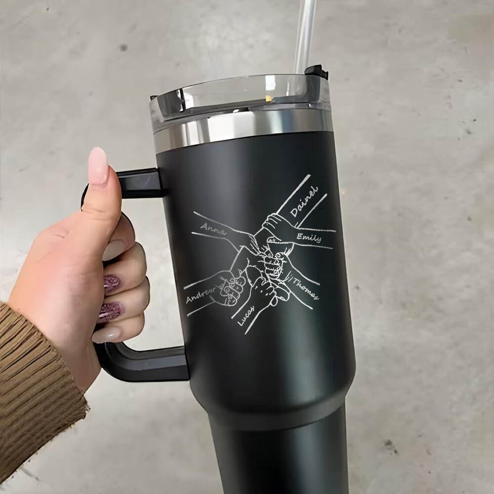 Personalized Name Tumbler with Hands Pattern Warm Present for Family