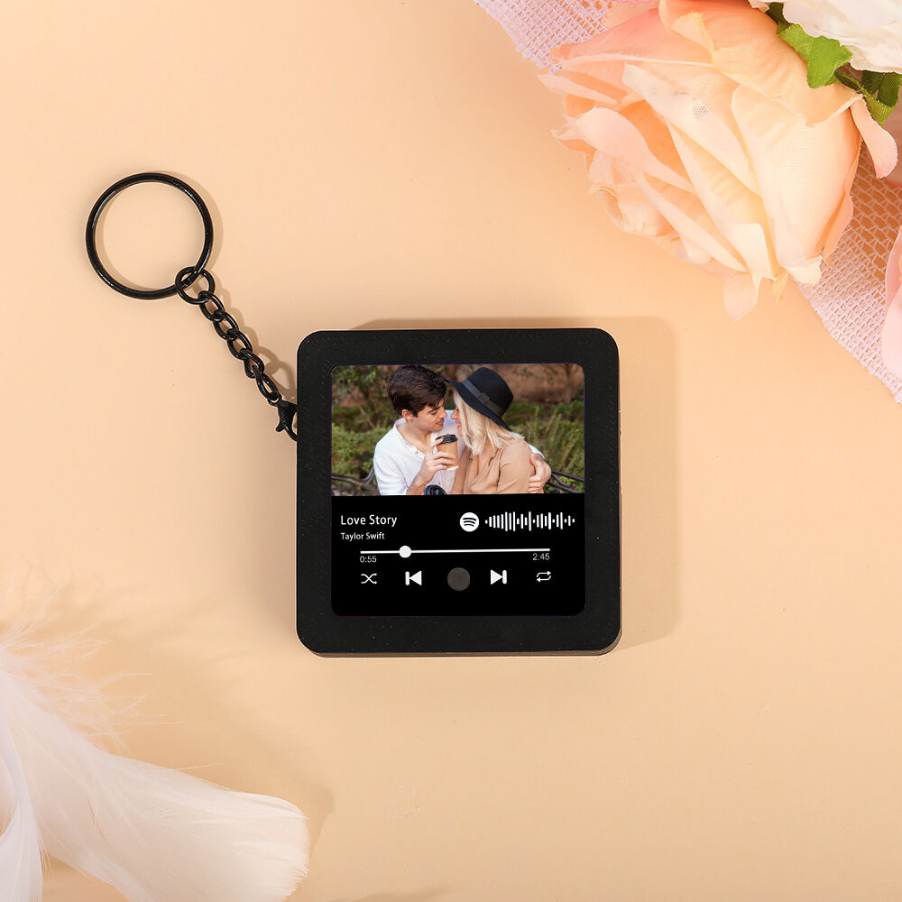 Personalized Photo Keychain Music Box with Custom Spotify Code Funny Gift for Couples