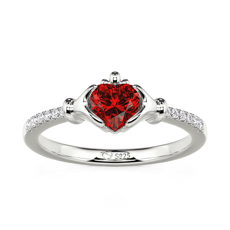 Jeulia Custom Heart Birthstone Claddagh Ring Sterling Silver