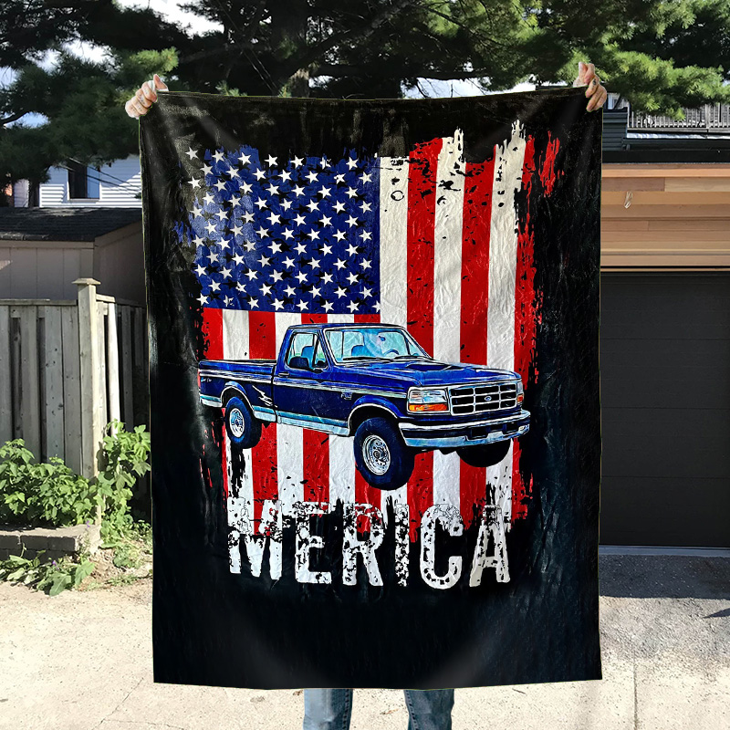 Spersonalizowany koc ze zdjęciem ciężarówki z wzorem flagi Kreatywny prezent dla najlepszego taty