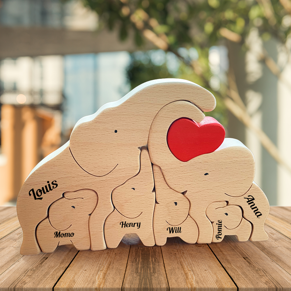 Puzzle in legno personalizzato della famiglia Elefante carino Regalo di Natale caldo per la famiglia