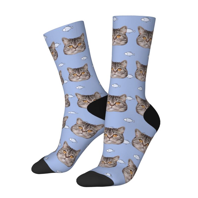 "Cat Eats Little Fish" Customized Face Socks Can Add Photos