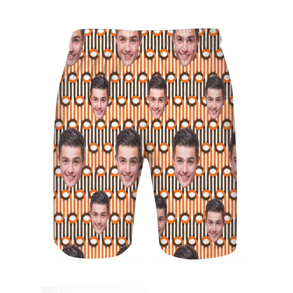 Personalized Picture Men's Beach Shorts with Special Line Design Creative Gift for Brother