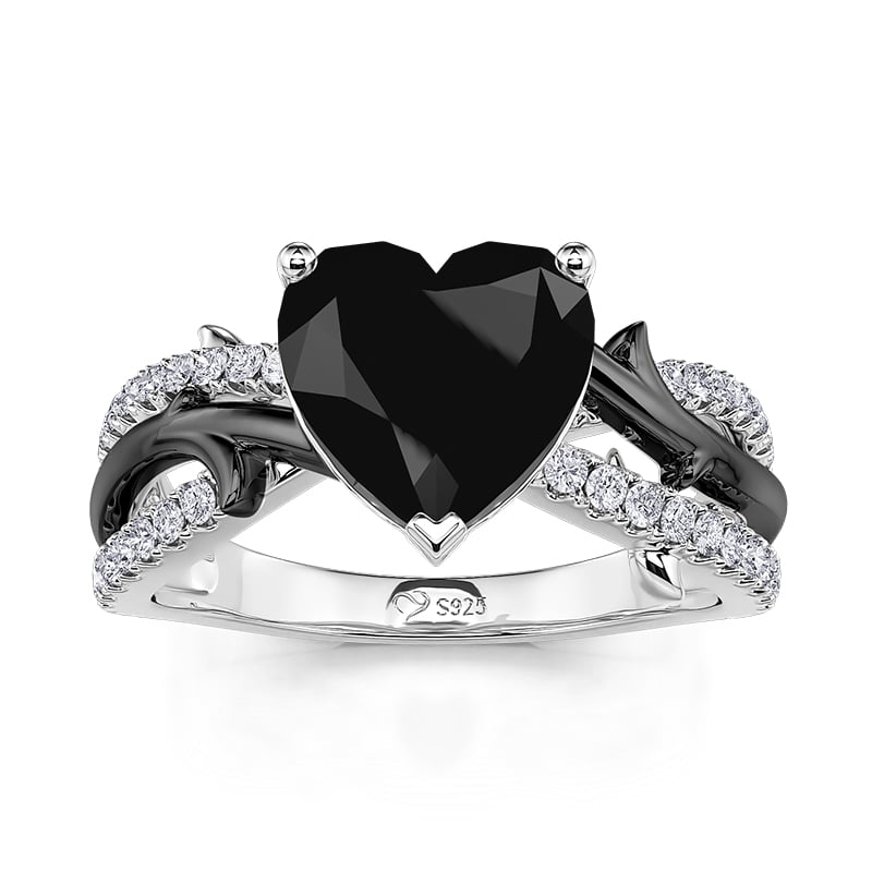 Jeulia Twist Black Heart Promise Ring Sterling Silver
