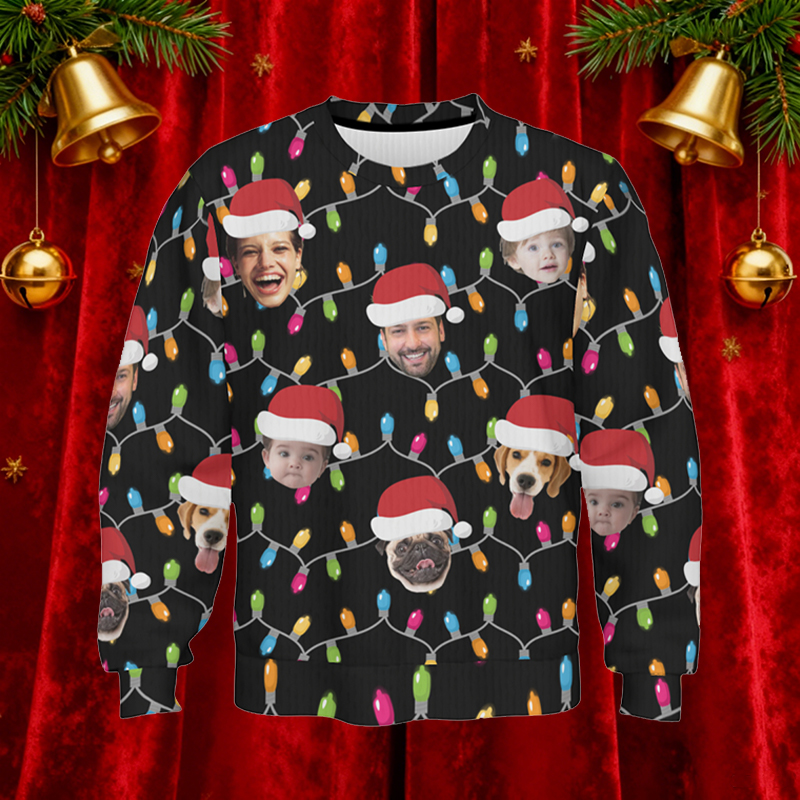 Maglione brutto personalizzato Unisex con foto personalizzata Cappello da Babbo Natale Design divertente Regalo di Natale per la famiglia