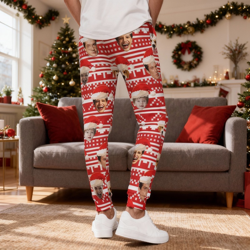 Personalized Unisex Sweatpants Custom Photo Santa Hat Design Christmas Gift for Family
