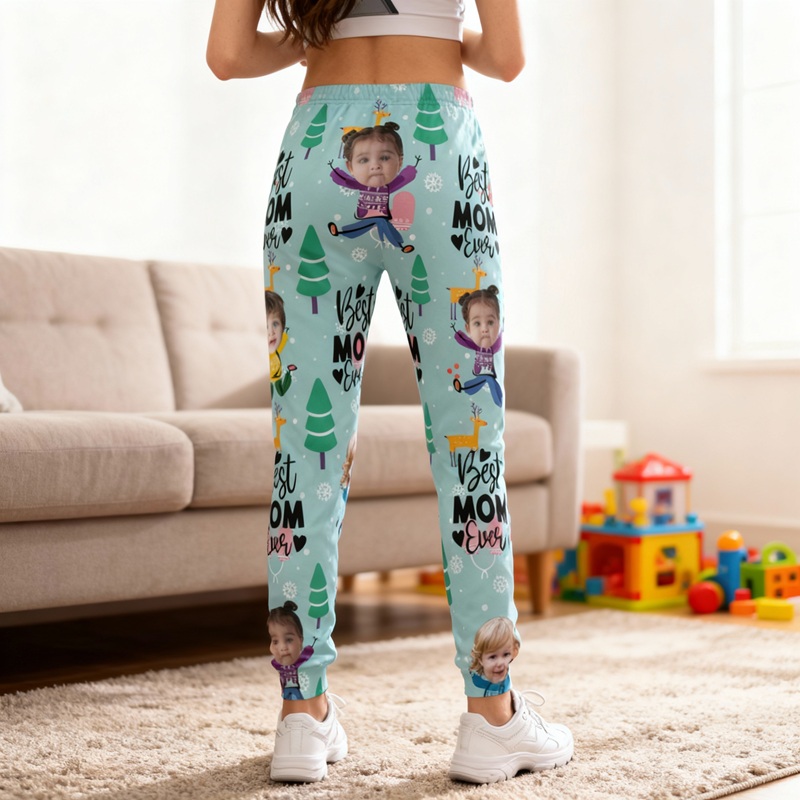 Personliga unisex-joggingbyxor med eget foto på barn söt mönsterdesign present till kära mamma