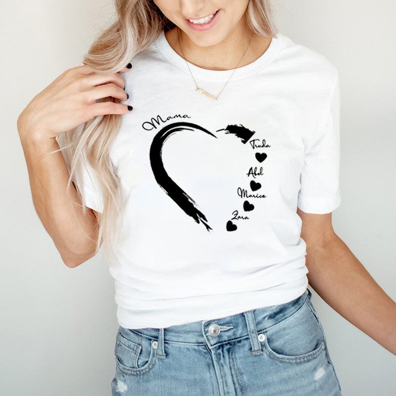 Personalized T-shirt with Custom Name of Heart for Mother's Day