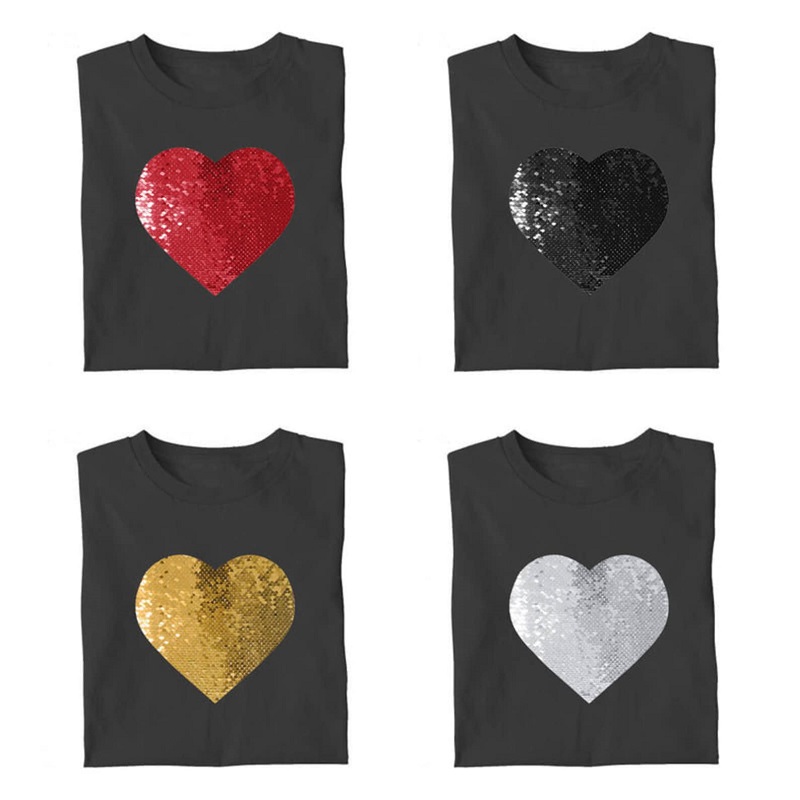 Personalized Sweatshirt Heart Shaped Sequin with Custom Photo Design Creative Gift for Couples