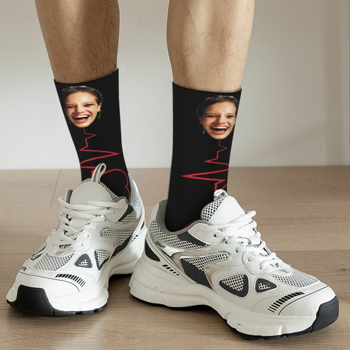 Personalized Face Socks "Heart Signal" Couple Mid-calf Socks for Valentine's Day