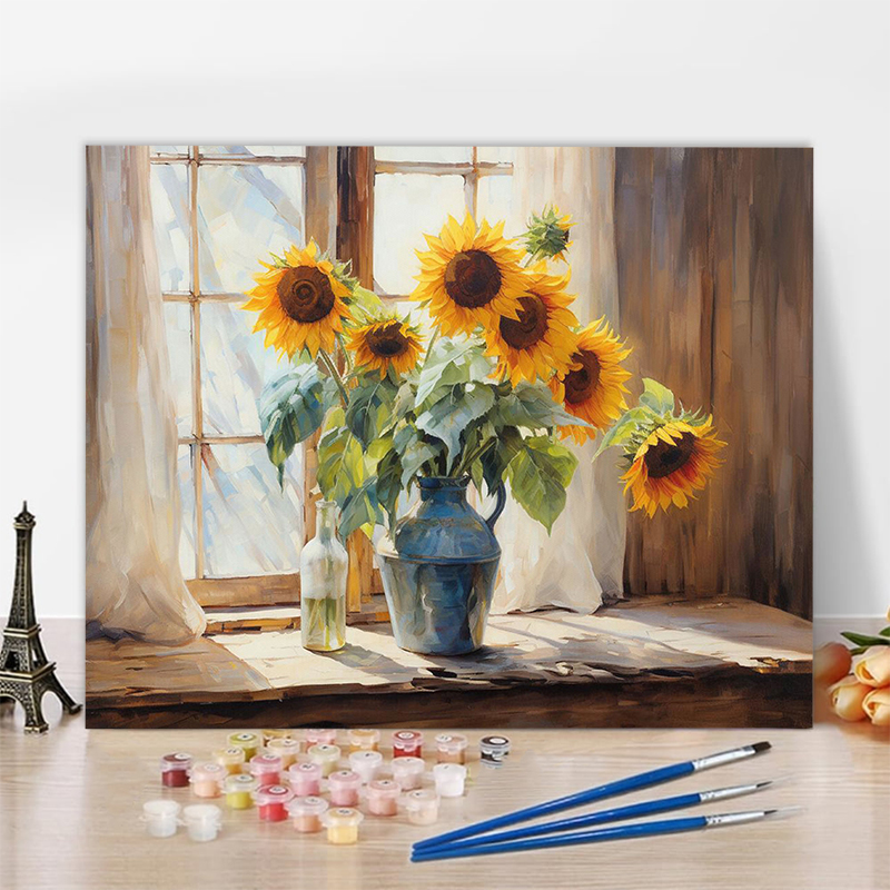 数字 塗り絵 油絵風 美術品 向日葵 デジタル DIY絵 インテリア