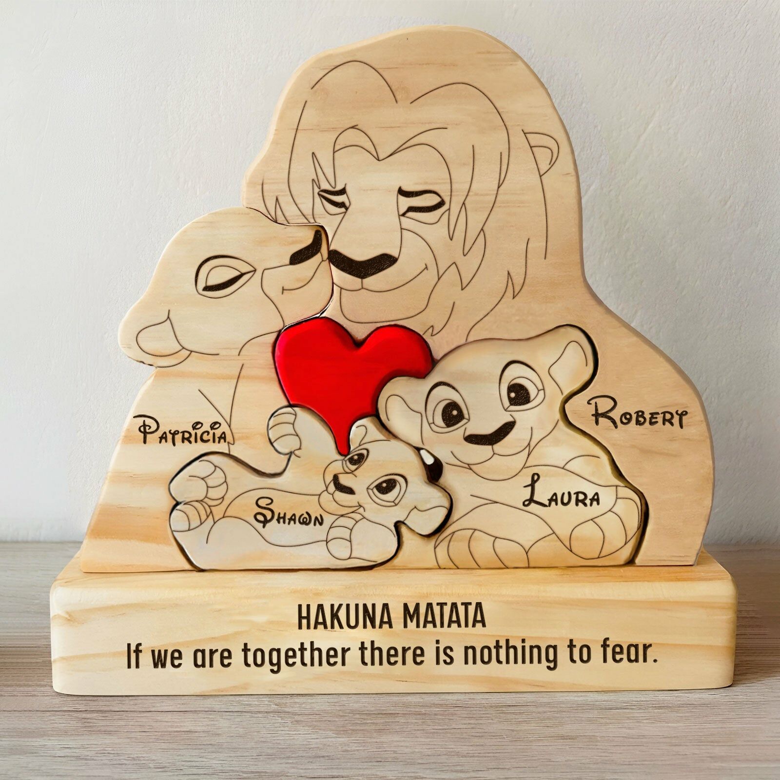 Personalized Wooden Lion Family Puzzle Fun Gift For Christmas