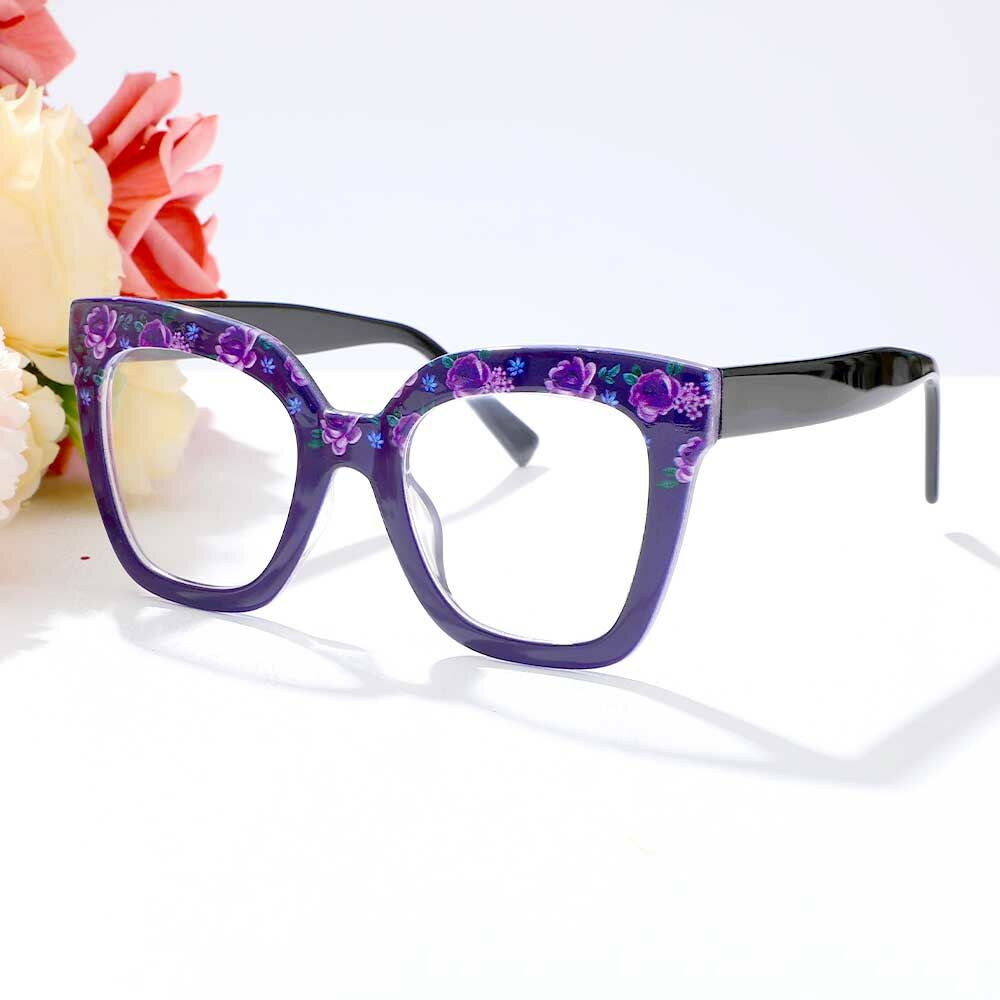 Cynthia Quadratische Lila Blumen Brille