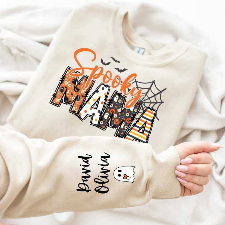 Personalized Sweatshirt Spooky Mama Custom Kids Name Halloween Style Design Gift for Dear Mom