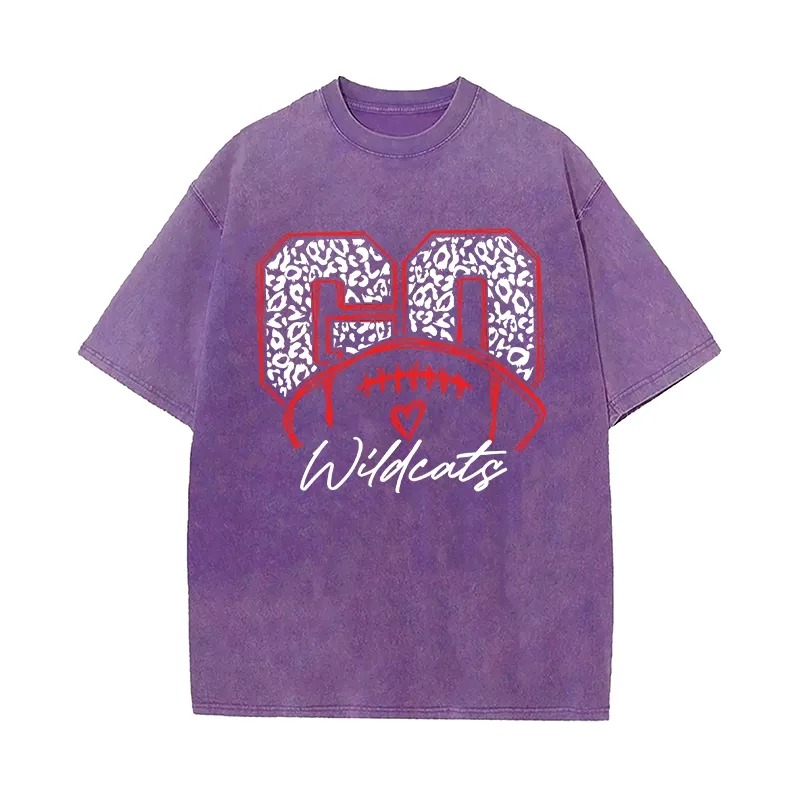 Personalized Washed T-shirt Go Football Leopard Print Custom Name Design Gift for Football Lovers