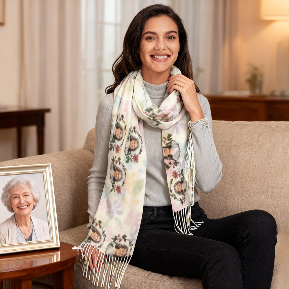 Personalized Scarf with Wreath Winter Scarf Memorial Loved Ones Gift for Family Members