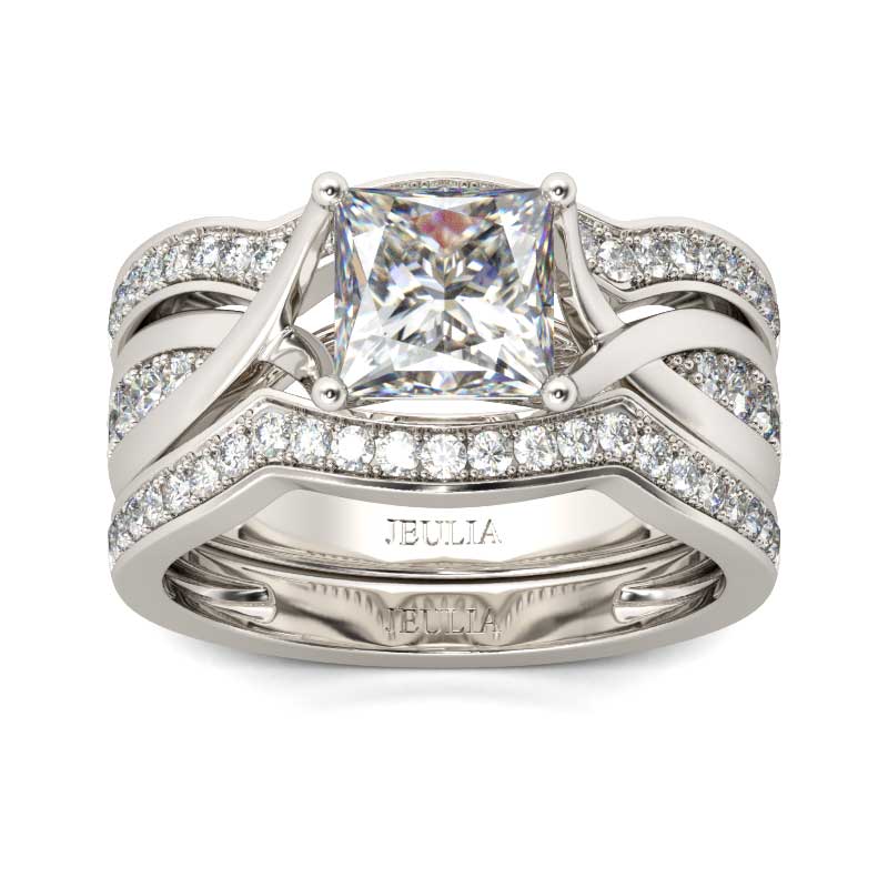 Twist Princess Cut Wedding Ring Set Sterling Silver Bridal Set