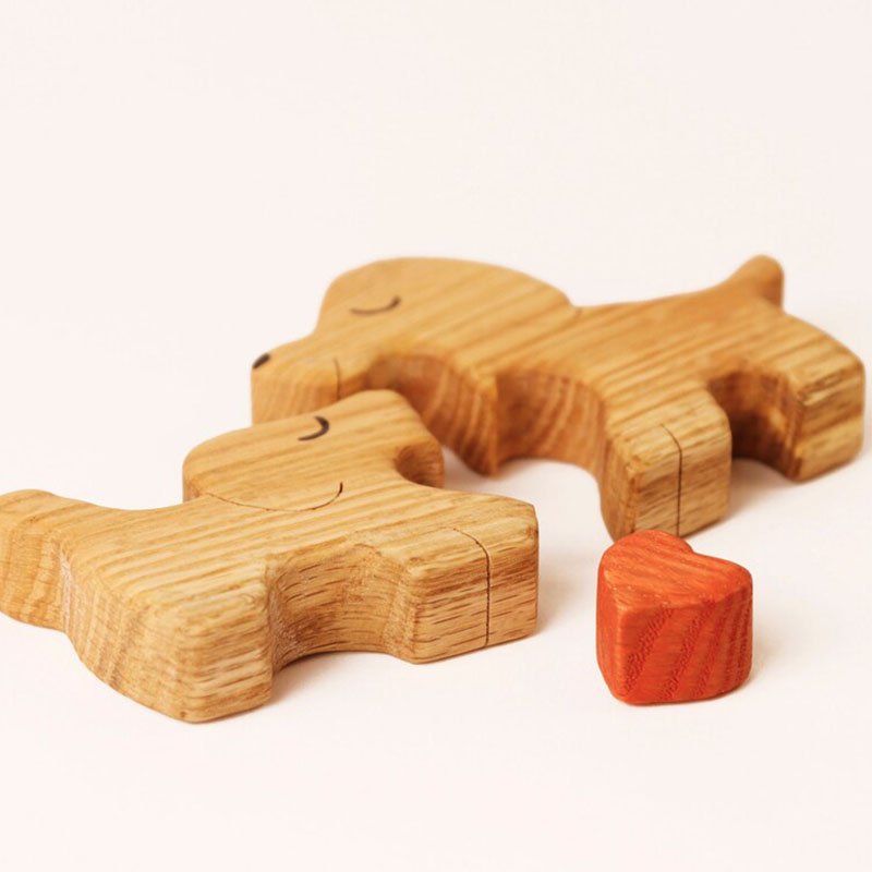 名入れ ウッド パズル 子犬 オブジェ 置物 インテリア