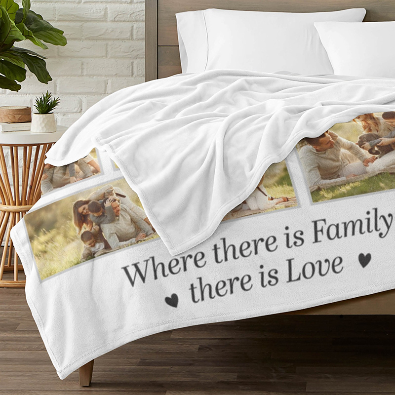 Personalized Photo Blanket Best Gift for Family "There is Love"