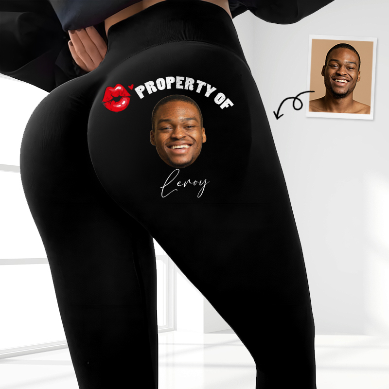 Personalized Leggings Property Of You Custom Photo and Name Design Funny Gift for Her Lover Wife