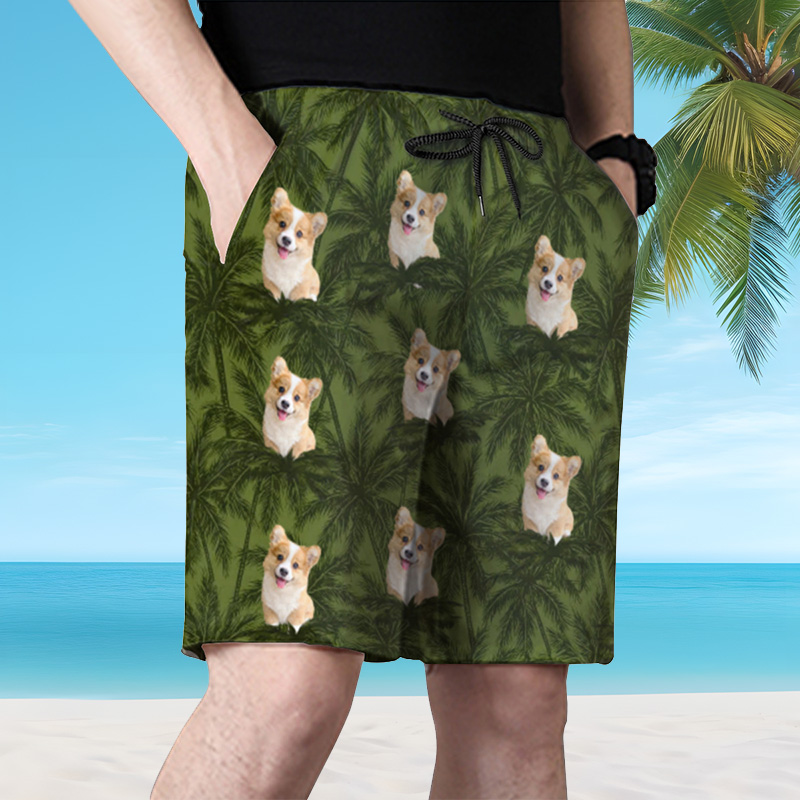 Personalized Picture Men's Beach Shorts with Palm Tree Pattern Simple Gift for Friends