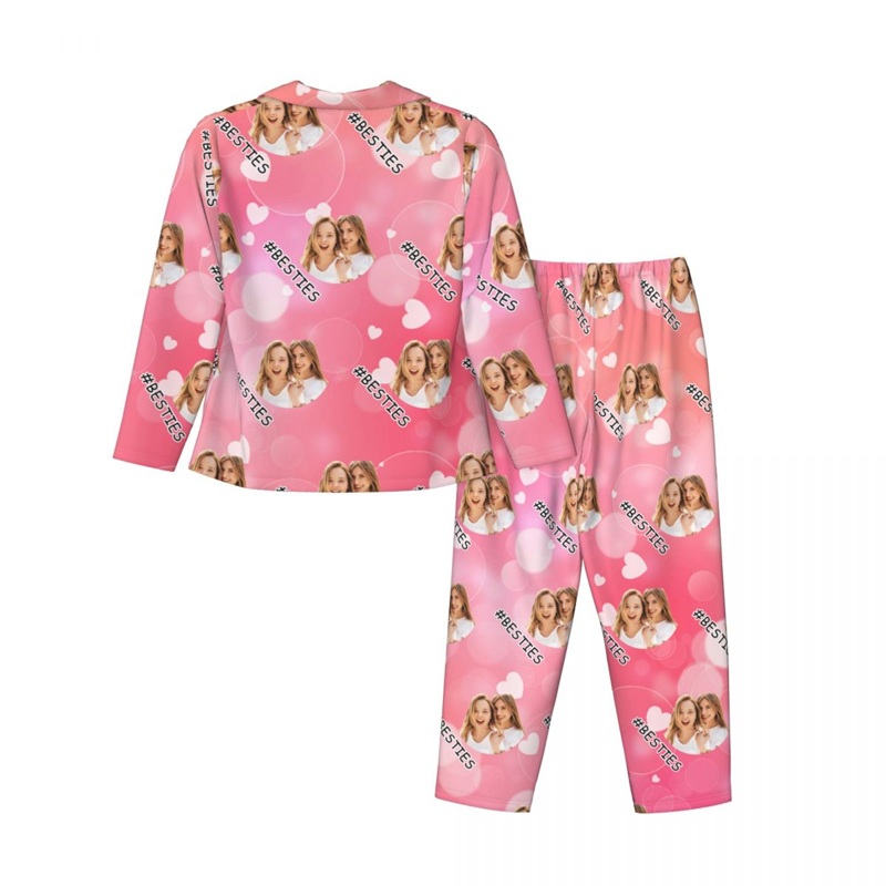 Pijama personalizado con foto de mejores amigas, diseño de corazón rosa de ensueño, regalo atractivo para amigas.