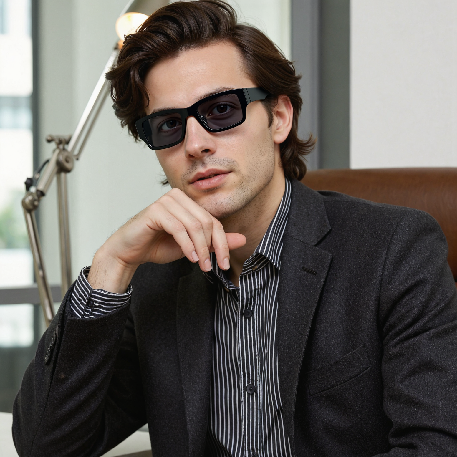 Perspective Rectangle Black Sunglasses