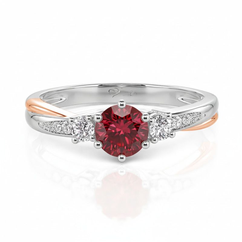 Jeulia Classic Two Tone Twist Three Stone Round Engagement Ring