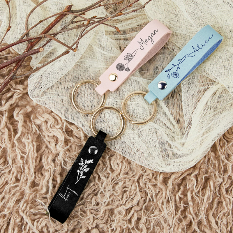 Personalized Keychain Custom Name and Birth Flower Design Attractive Gift for Her