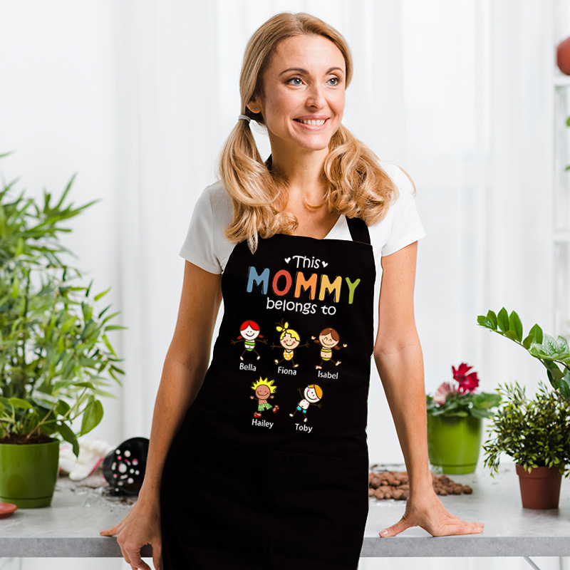 Personalized Name Apron with Cute Figure Pattern Exquisite Gift for Family
