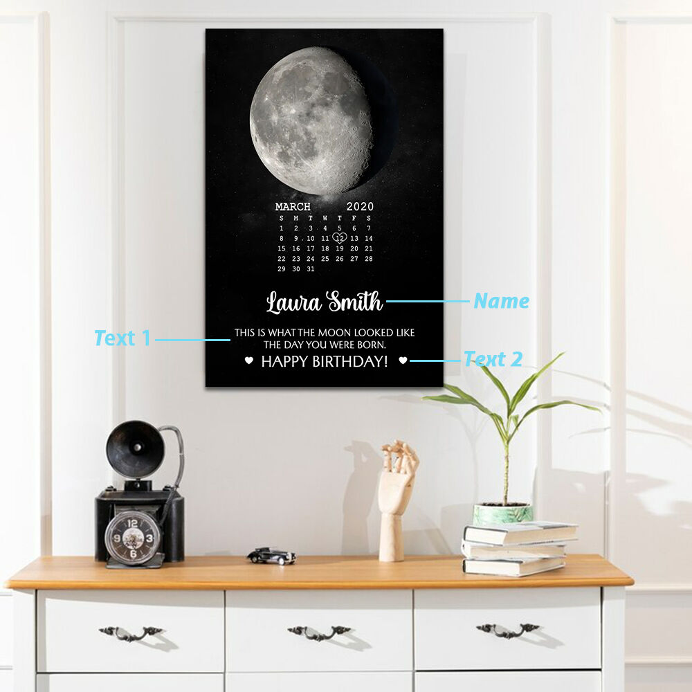 Personalized Moon Phase Canvas Wall Art with Custom Name Creative Present for Your Love