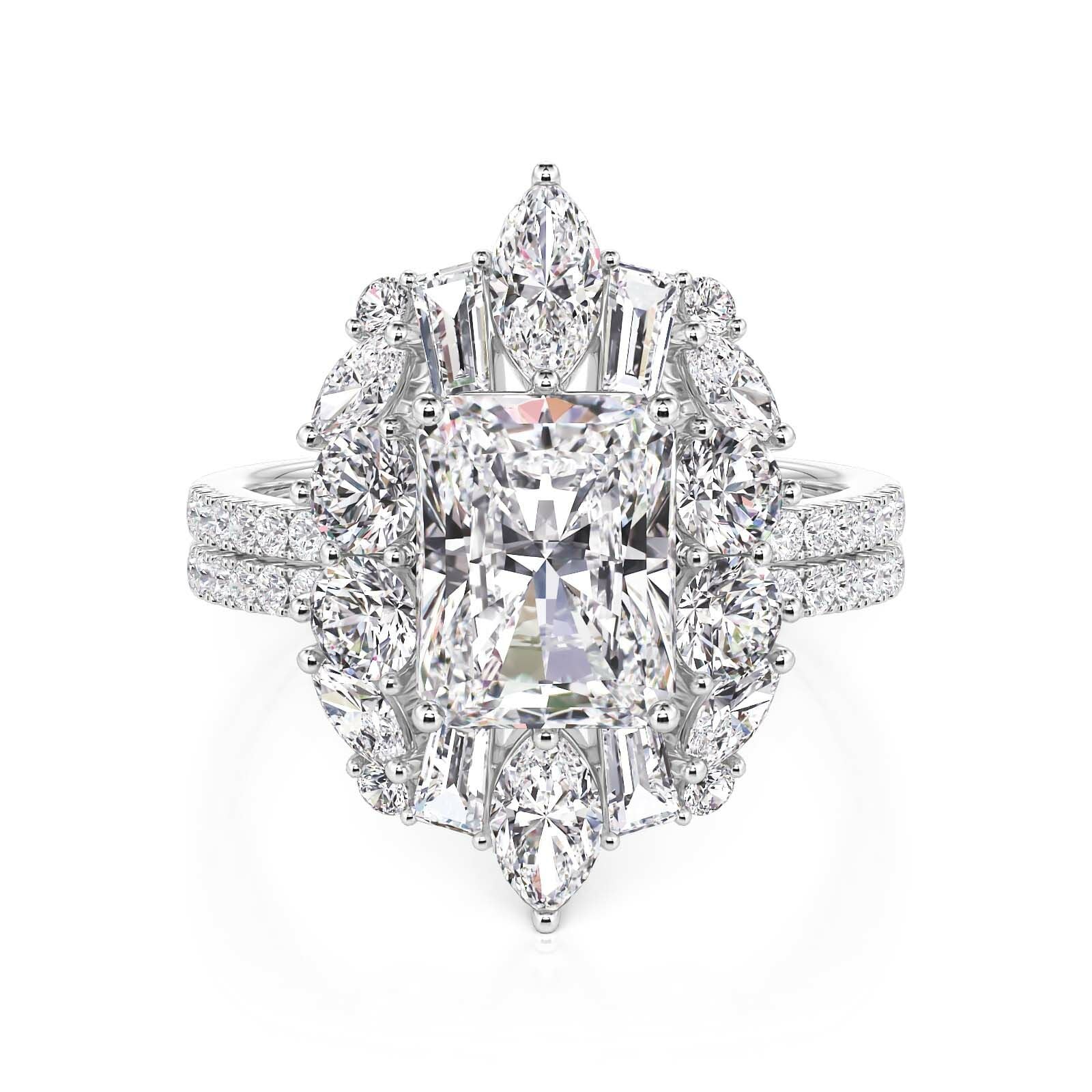 Jeulia Vintage Halo Engagement Ring Set Sterling Silver 2PCS