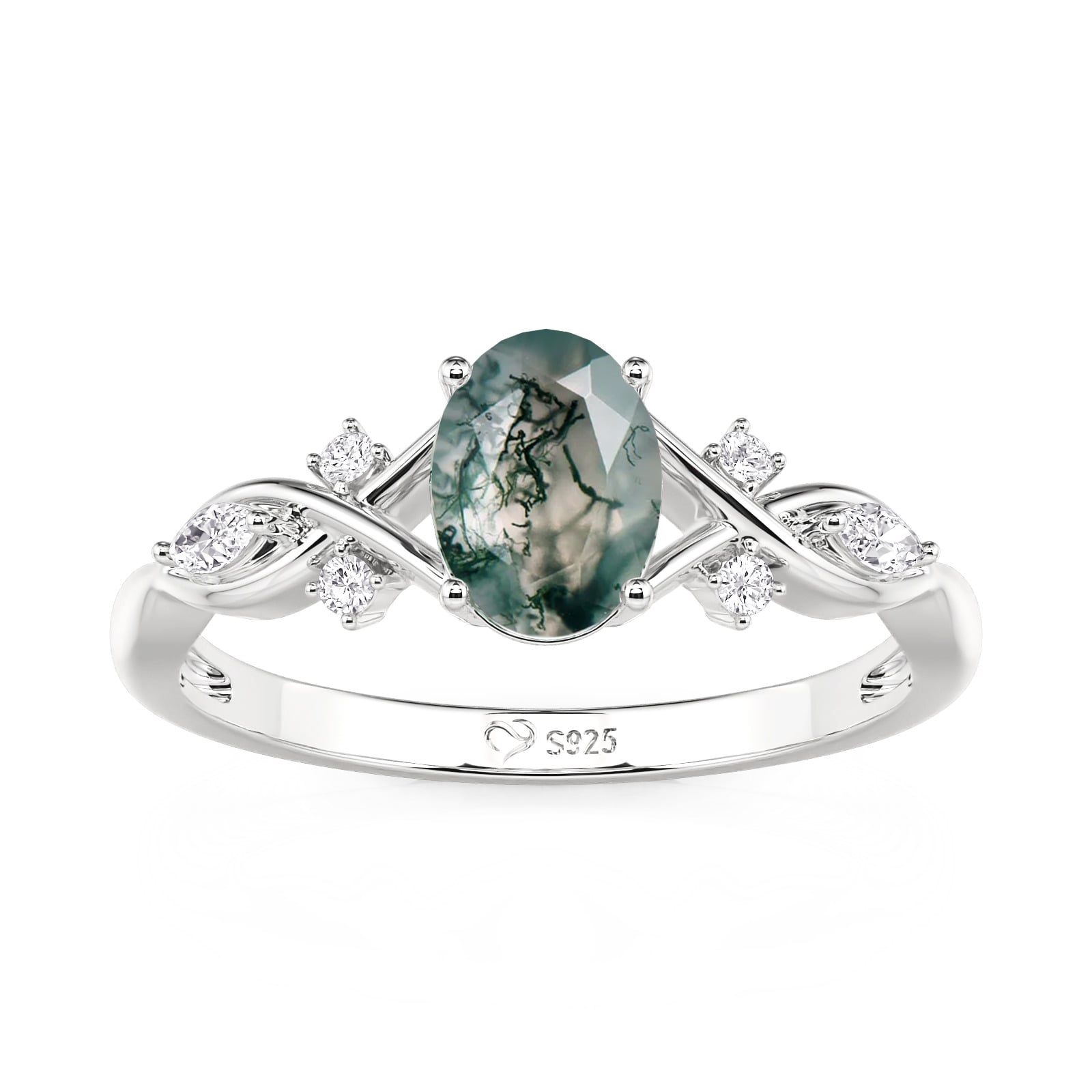 Jeulia Infinity Oval Moss Agate Engagement Ring