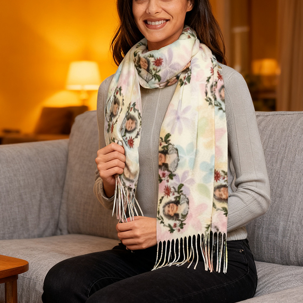 Personalized Scarf with Wreath Winter Scarf Memorial Loved Ones Gift for Family Members