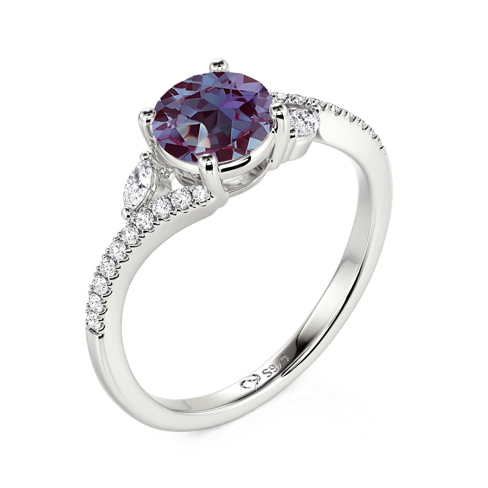 Jeulia Split Shank Round Alexandrite Engagement Ring