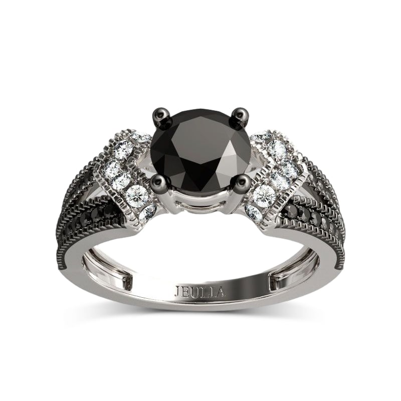 Stylish Black Engagement Rings Round Cut Sterling Silver